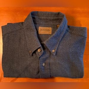 St. John’s Bay Mens Herringbone Shirt Long Sleeve Button Up Navy Blue EUC